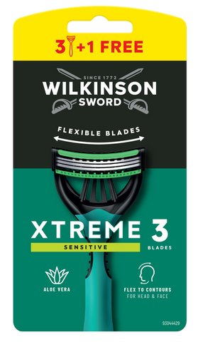 WILKINSON SWORD Xtreme 3 Sensitive Vīriešiem — 4 vienreizlietojami skuvekļi (3+1)