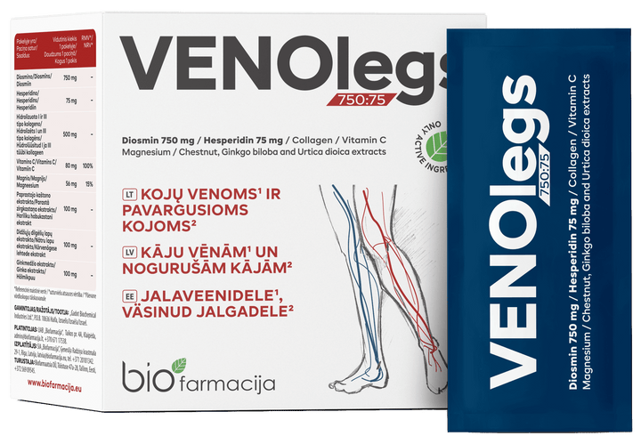 BIOFARMACIJA Venolegs pulveris 28 paciņās – vēnu stiprināšanai