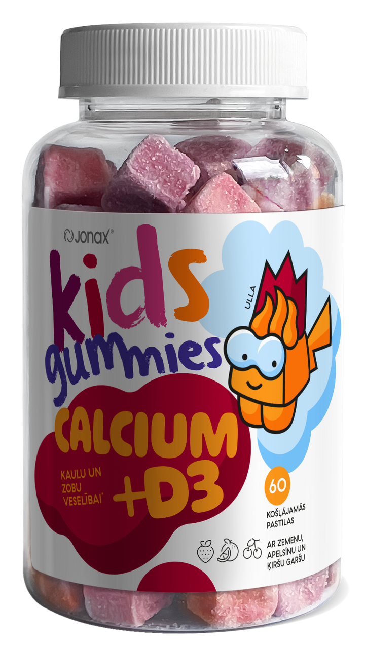 JONAX Kids Calcium +D3 košļājamās pastilas, 60 gab., kaulu un zobu veselībai