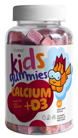JONAX Kids Calcium +D3 košļājamās pastilas, 60 gab., kaulu un zobu veselībai