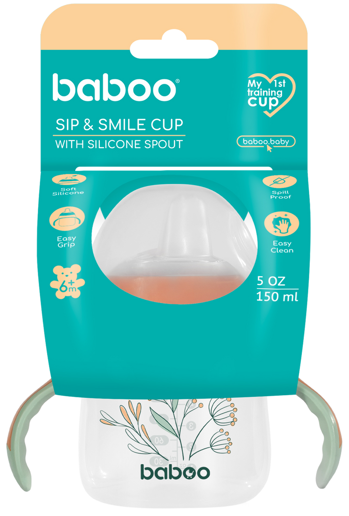 BABOO Peachy Keen mācību krūzīte 150 ml bērniem no 6+ mēnešiem, 1 gab.
