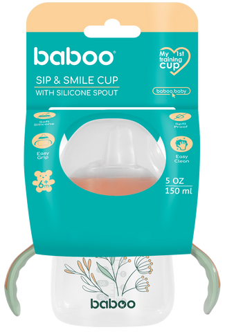BABOO Peachy Keen mācību krūzīte 150 ml bērniem no 6+ mēnešiem, 1 gab.