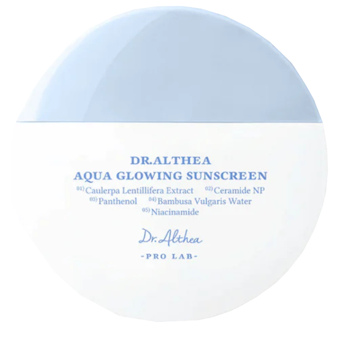 DR. ALTHEA Aqua Glowing Sunscreen SPF50+ — 45 ml saules aizsarglīdzeklis ar mirdzuma efektu