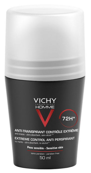 VICHY Homme Antiperspiranta rullītis 72 stundas, 50 ml Ekstremālai svīšanai
