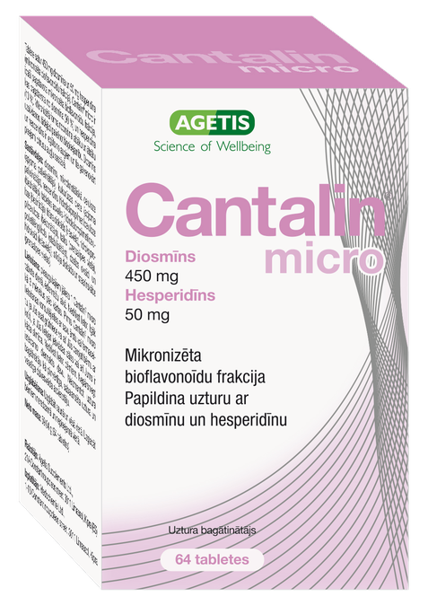 Mikronizēts Diosmīns 450 mg un Hesperidīns 50 mg - CANTALIN Micro tabletes (64 gb.)