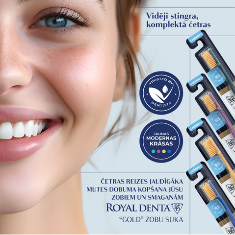 ROYAL DENTA Gold zobu birste vidējas cietības, 4 gab.