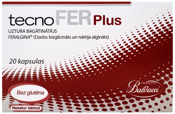 TECNOFER Plus – 20 kapsulu iepakojums dzelzs uzpildīšanai