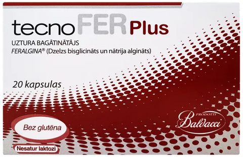 TECNOFER Plus – 20 kapsulu iepakojums dzelzs uzpildīšanai