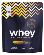 PULS NUTRITION Whey pulveris ar Jaffa apelsīnu kūkas garšu, 1000 g, zems laktozi