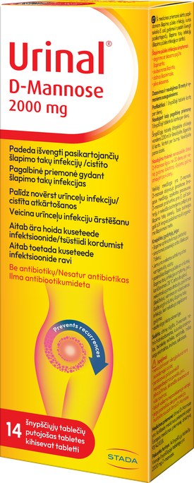 URINAL D D-mannoze putojošās tabletes, 14 gab.