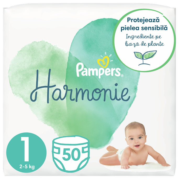 PAMPERS Harmonie 1 autiņbiksītes (2-5 kg), iepakojumā 50 gab.