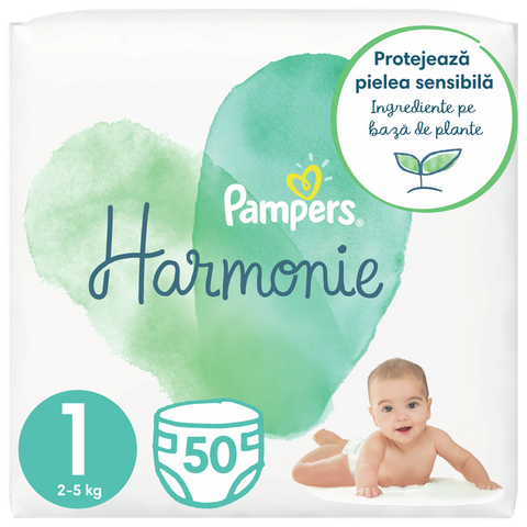 PAMPERS Harmonie 1 autiņbiksītes (2-5 kg), iepakojumā 50 gab.