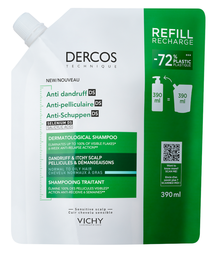 VICHY Dercos Anti Dandruff Refill Norma to Oily Hair šampūns, 390 ml