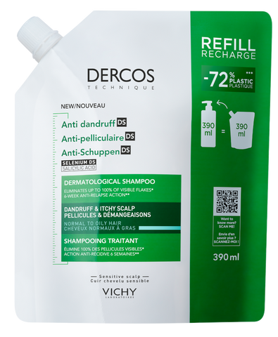 VICHY Dercos Anti Dandruff Refill Norma to Oily Hair šampūns, 390 ml