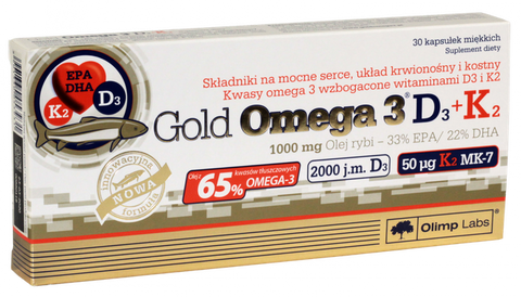 OLIMP LABS Gold Omega-3 komplekss ar D3 un K2 vitamīniem, 30 kapsulas