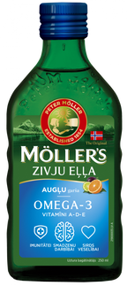 Norvēģijas MÖLLER'S zivju eļļa ar augļu garšu 250 ml
