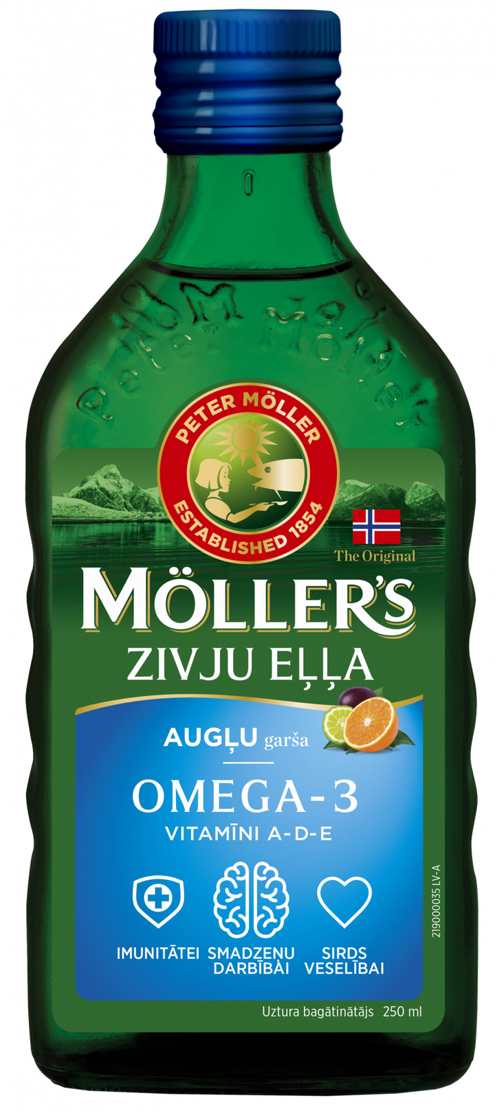 Norvēģijas MÖLLER'S zivju eļļa ar augļu garšu 250 ml