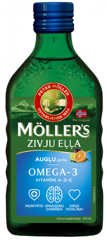 Norvēģijas MÖLLER'S zivju eļļa ar augļu garšu 250 ml