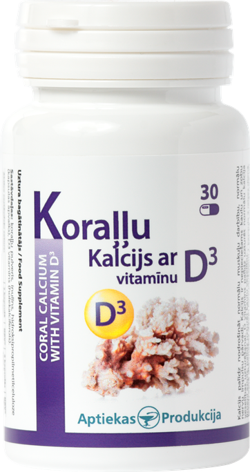 Koraļļu Kalcija Kapsulas Ar D3 Vitamīnu – APTIEKAS PRODUKCIJA, 30 gab.