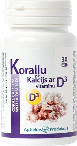 Koraļļu Kalcija Kapsulas Ar D3 Vitamīnu – APTIEKAS PRODUKCIJA, 30 gab.