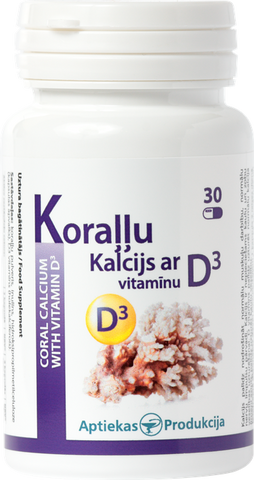 Koraļļu Kalcija Kapsulas Ar D3 Vitamīnu – APTIEKAS PRODUKCIJA, 30 gab.
