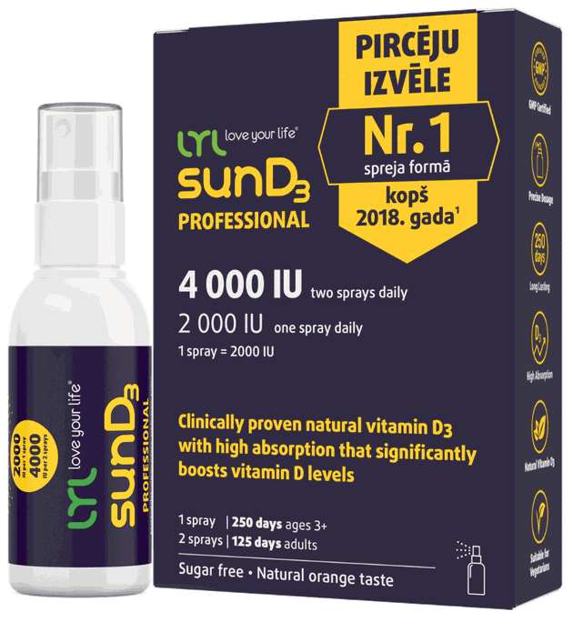 D3 vitamīns PRO 4000 SV | 2000 SV (250 devas) izsmidzināms produkts, 50 ml, ar apelsīnu garšu