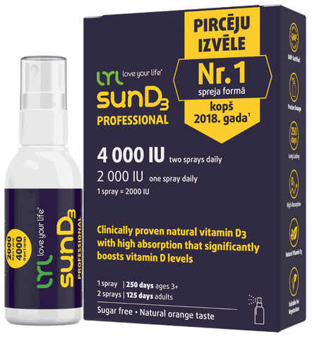 D3 vitamīns PRO 4000 SV | 2000 SV (250 devas) izsmidzināms produkts, 50 ml, ar apelsīnu garšu