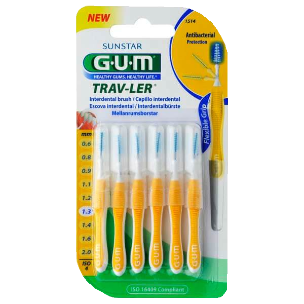 GUM Trav-Ler starpzobu birstīte 1,3 mm, 6 gab. iepakojumā