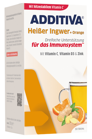 Ingvera, apelsīna, C vitamīna, cinka un D3 vitamīna karstais dzēriens ADDITIVA - 10 paciņas