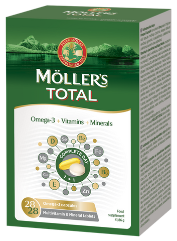 MÖLLER'S Total Omega-3 zivju eļļas kapsulas un tabletes, 56 gab.