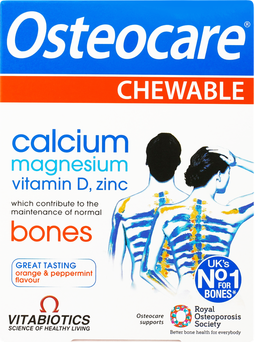OSTEOCARE Kalcija, Magnija, D3 Vitamīna un Cinka Košļājamās Tabletes (30 gab.)