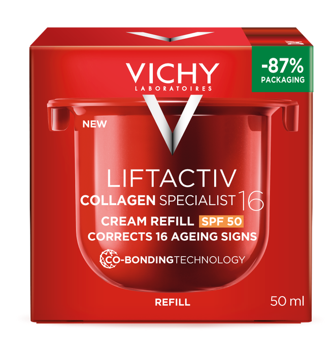 VICHY Liftactiv Collagen SPF50 sejas krēms uzpildes iepakojums, 50 ml