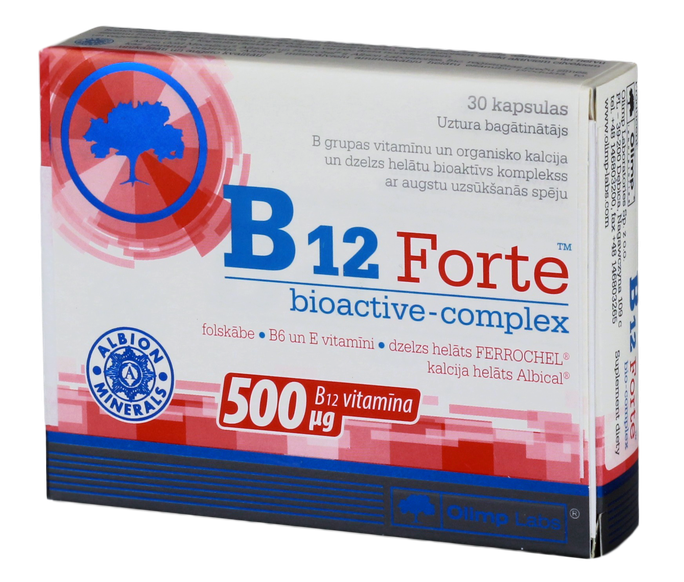 OLIMP LABS B12 Forte Bio Complex - 30 kapsulas ar organiskajiem helātiem
