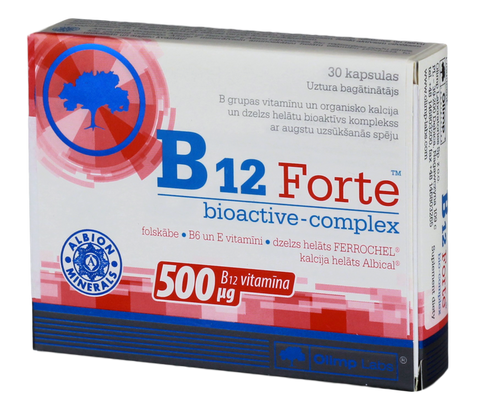 OLIMP LABS B12 Forte Bio Complex - 30 kapsulas ar organiskajiem helātiem