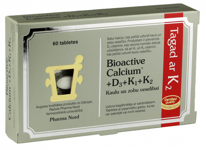 PHARMA NORD tabletes BIOACTIVE CALCIUM D3 K1 K2, 60 gab.