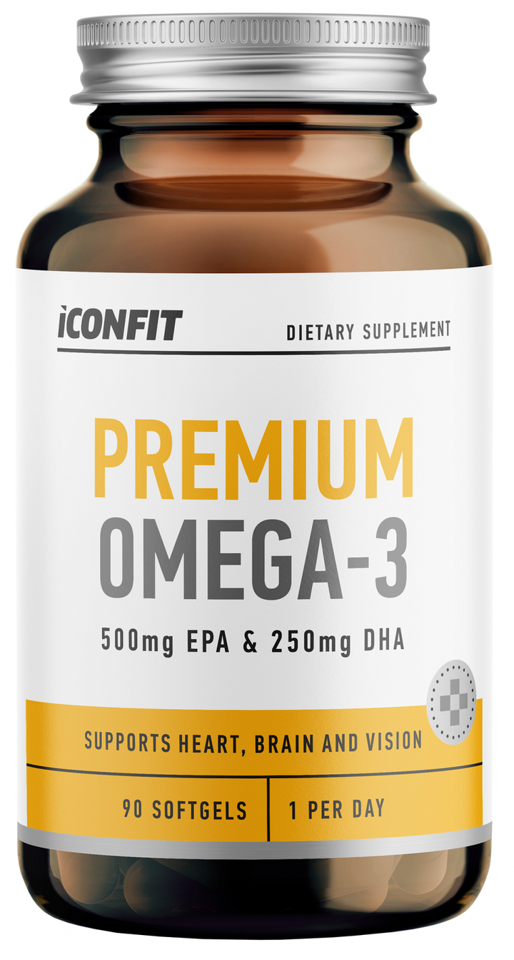 ICONFIT Premium Omega 3 mīkstās kapsulas: 500 mg EPA, 250 mg DHA, 90 gab.