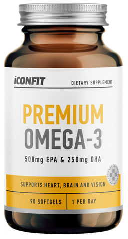 ICONFIT Premium Omega 3 mīkstās kapsulas: 500 mg EPA, 250 mg DHA, 90 gab.