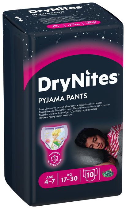 HUGGIES DryNites Autiņbiksītes Meitenēm 4-7 gadu vecumam, 10 gab.