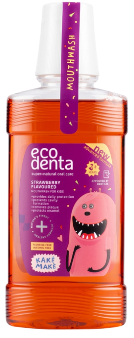 ECODENTA Kake Make Mutes skalojamais līdzeklis ar zemeņu garšu, 250 ml