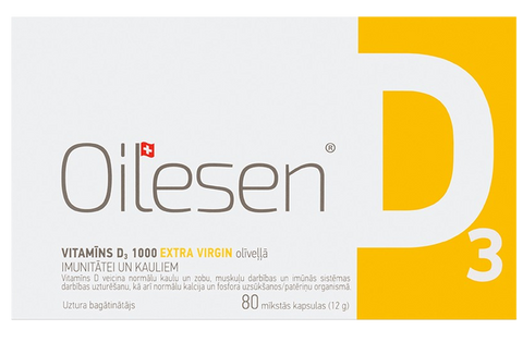 OILESEN VITAMĪNS D3 1000SV – 80 mīksto kapsulu iepakojums