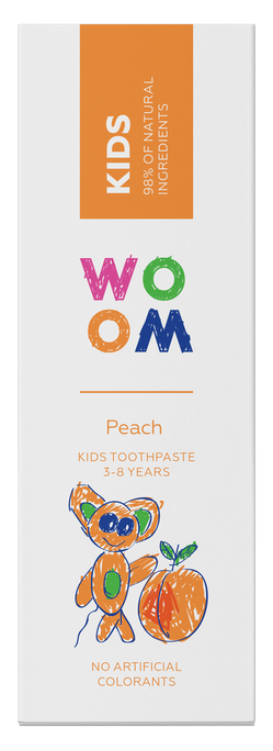 Bērnu zobu pasta WOOM Kids Peach, 3-8 gadi, 50 ml