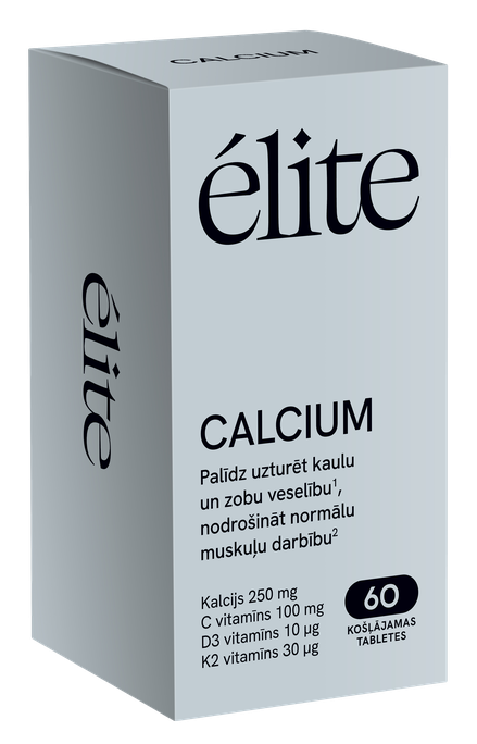 ELITE Košļājamās tabletes ar kalciju un augļu garšu, 60 gab.