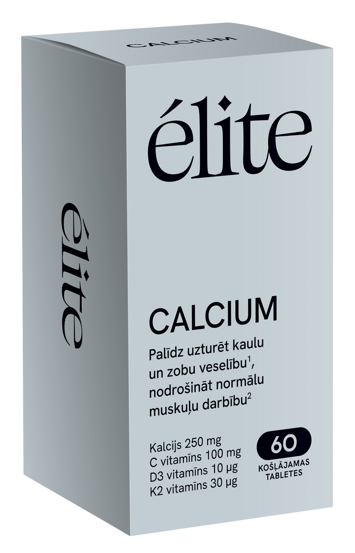 ELITE Košļājamās tabletes ar kalciju un augļu garšu, 60 gab.