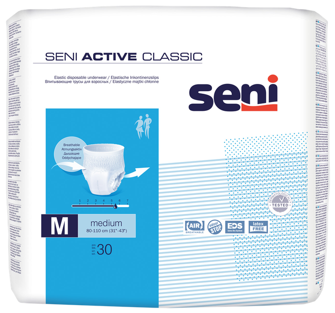 SENI Active Classic vidusmēra biksītes (80-110 cm), 30 iepakojumā
