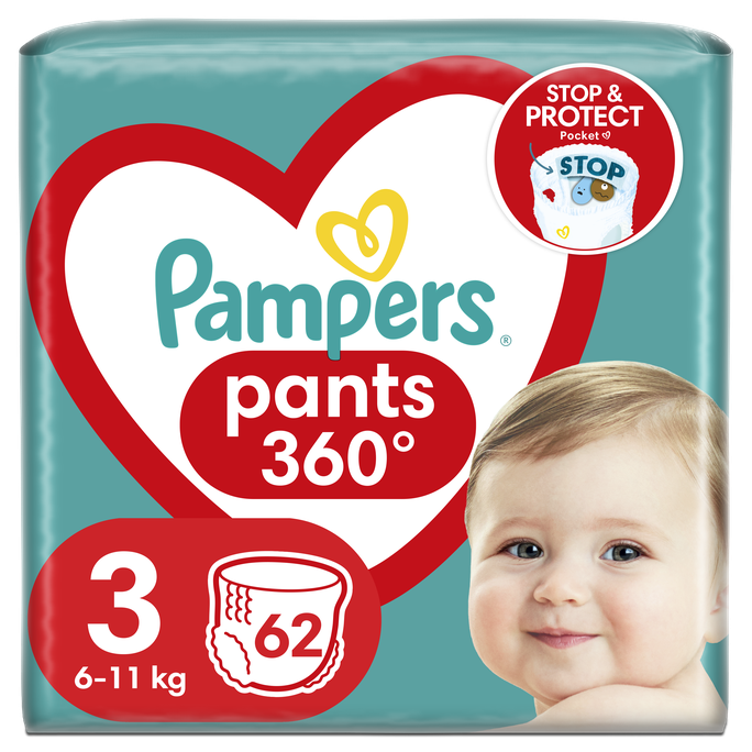 PAMPERS Pants 3 autiņbiksītes 6-11 kg svaram, iepakojums 62 gab.