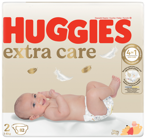 HUGGIES Extra Care 2 Mega Pack 3-6kg, 82 autiņbiksītes jaunpiedzimušiem