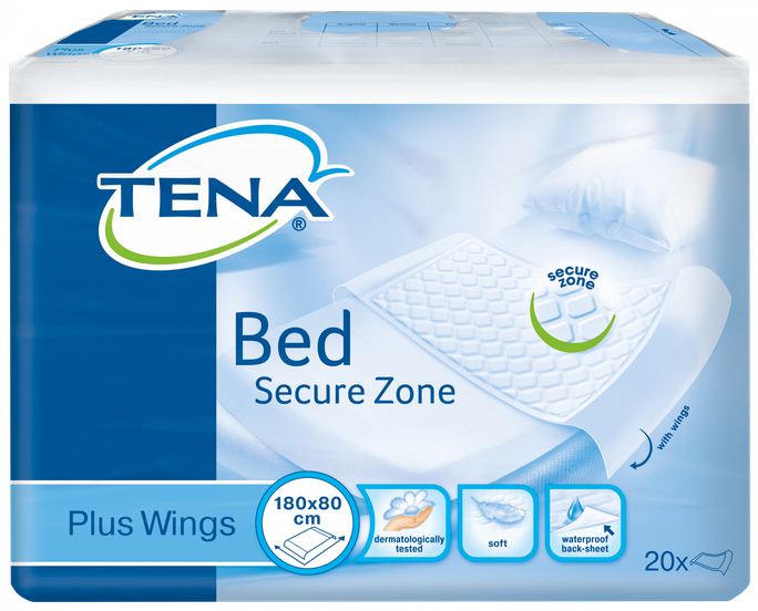 TENA Bed Plus Wings 180x80 cm — absorbējošie gultas paladziņi 20 gab. paciņā