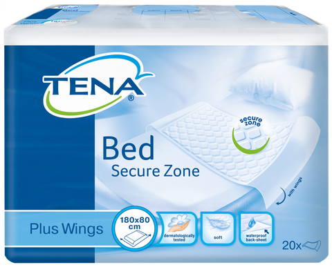 TENA Bed Plus Wings 180x80 cm — absorbējošie gultas paladziņi 20 gab. paciņā