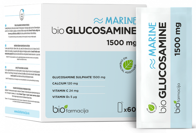 BIOFARMACIJA Marine Glucosamine 1500 mg - Pulveris, 60 paciņas
