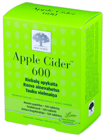 NEW NORDIC Ābolu sidra etiķis 600 mg, 120 tabletes